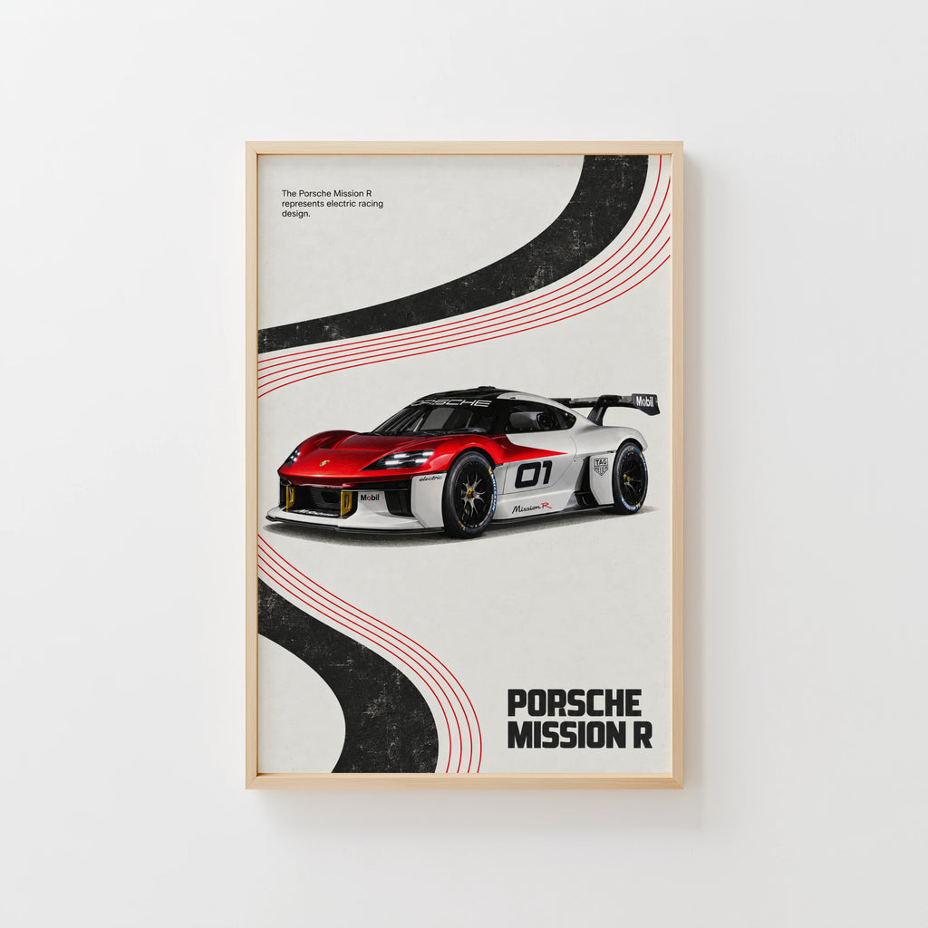 Vintage Porsche Mission R Print, Racing Car Art