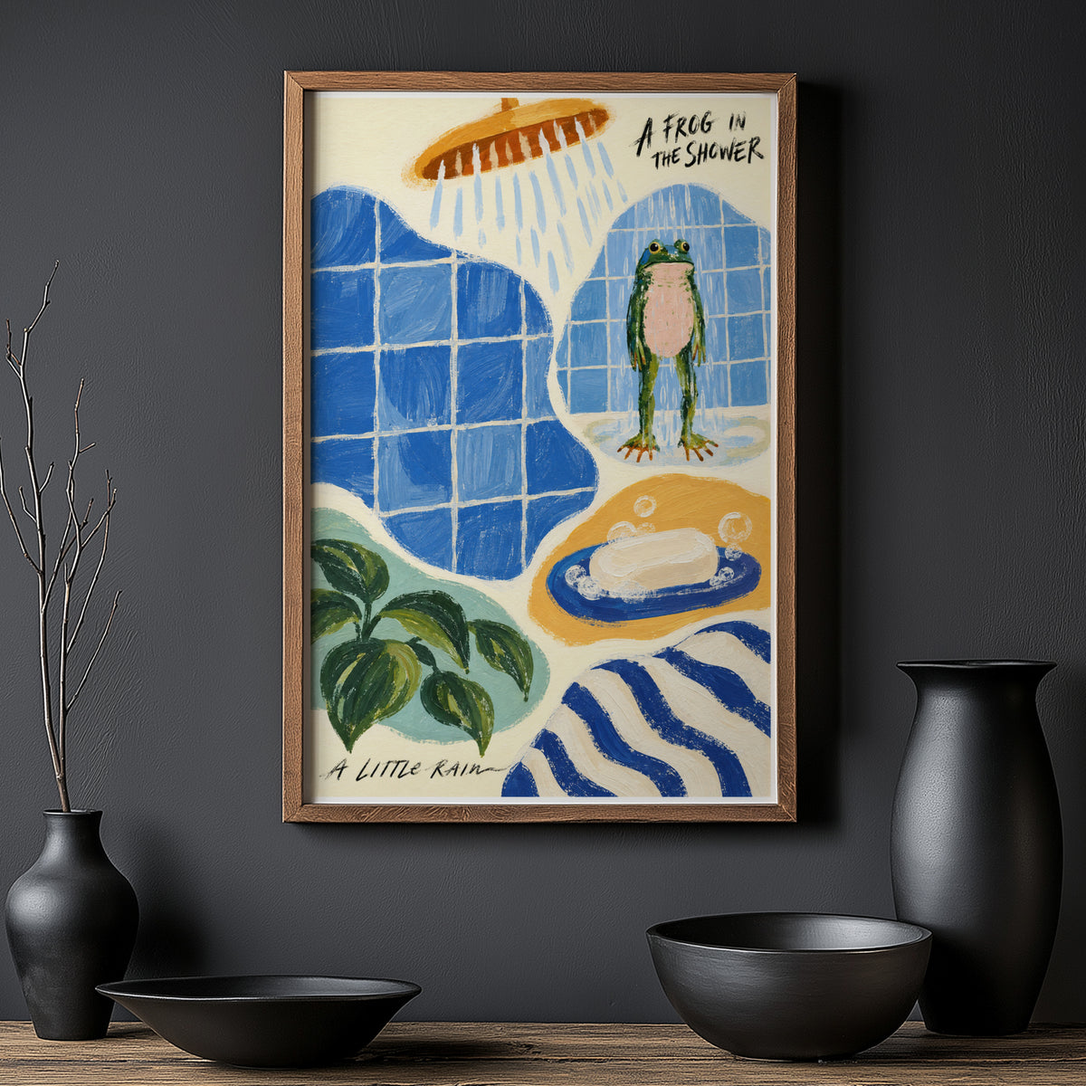 Vintage Frog Print and Poster, Bathroom Wall Art Gift