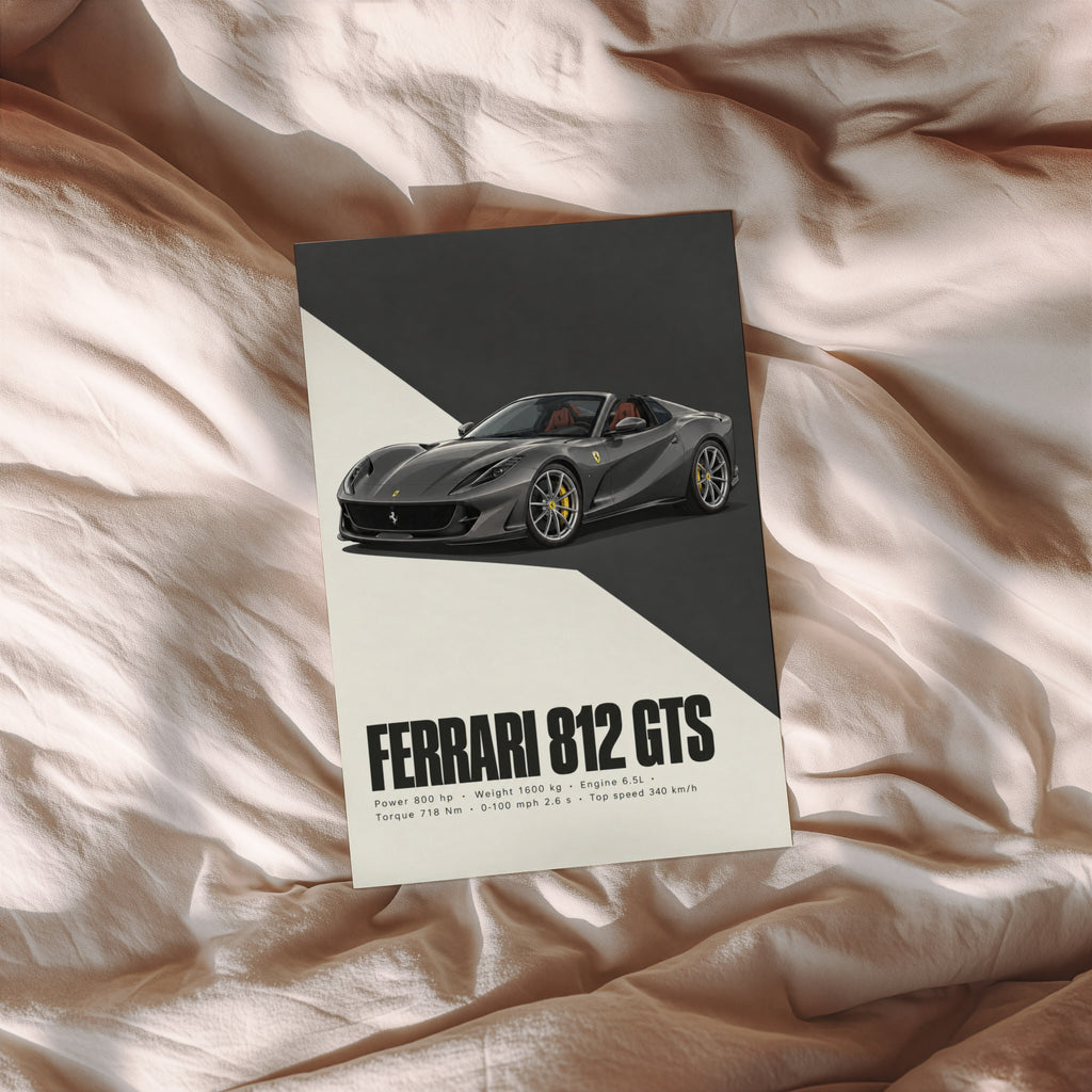 Vintage Ferrari 812 GTS Print, Supercar Wall Art