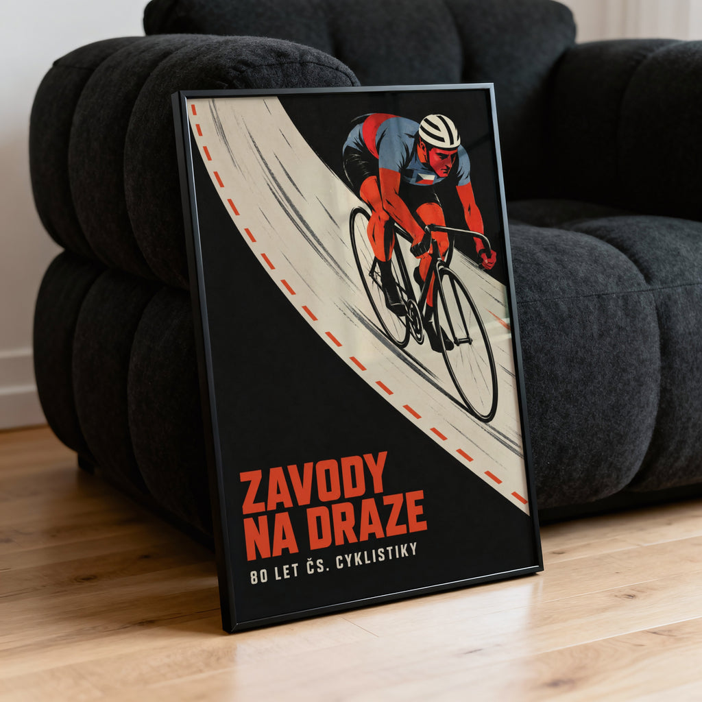 Vintage Track Cycling Poster, Czech Cyclist Print