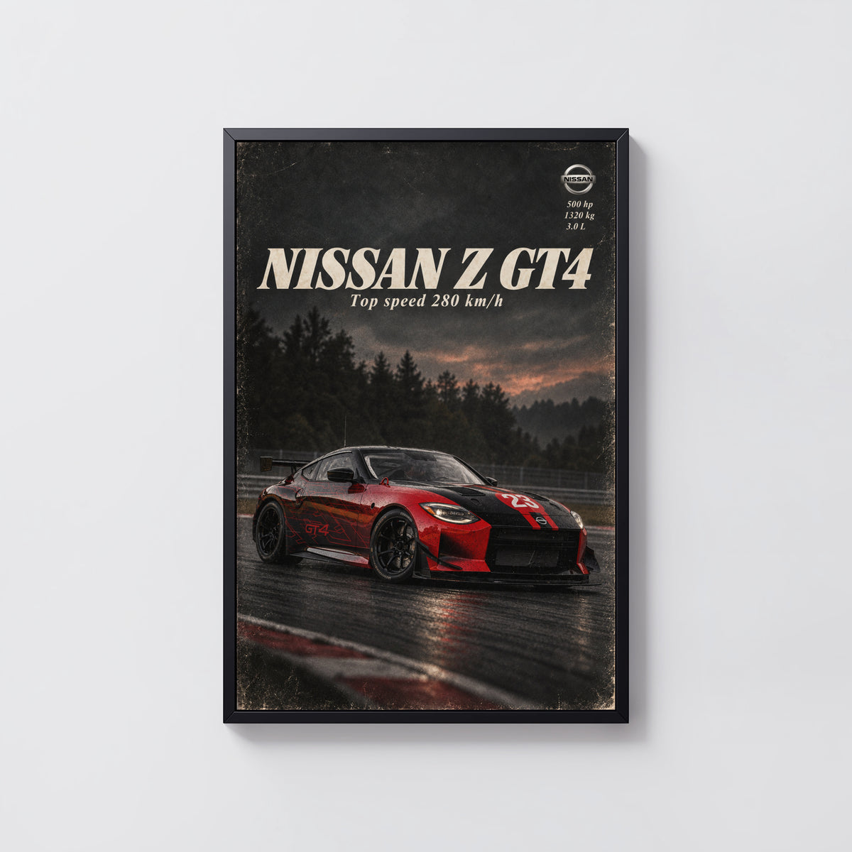 Vintage Nissan Z GT4 Print, Racing Car Wall Art