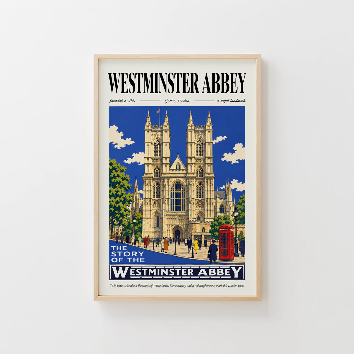 Vintage Westminster Abbey Poster, London Wall Art, Print