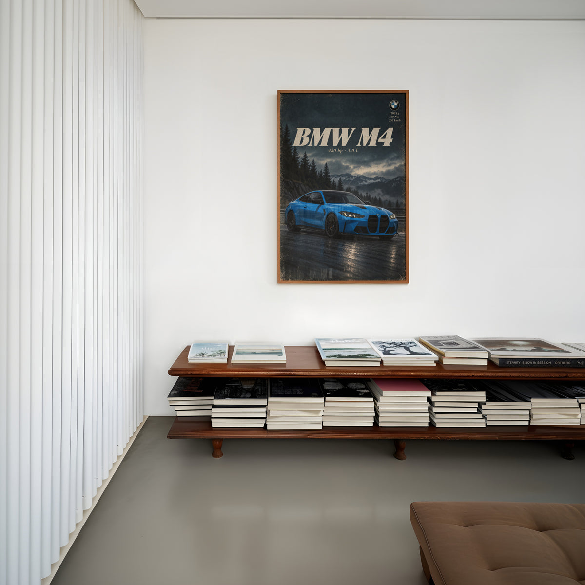 Vintage BMW M4 Print, Blue Coupe Car Wall Art