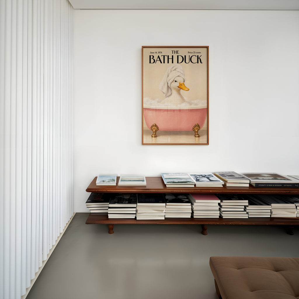 Vintage Bath Duck Print, Pink Bathtub Poster