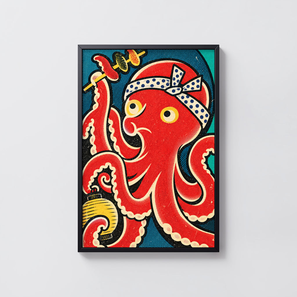 Vintage Japanese Octopus Print, Retro Poster, Food Art