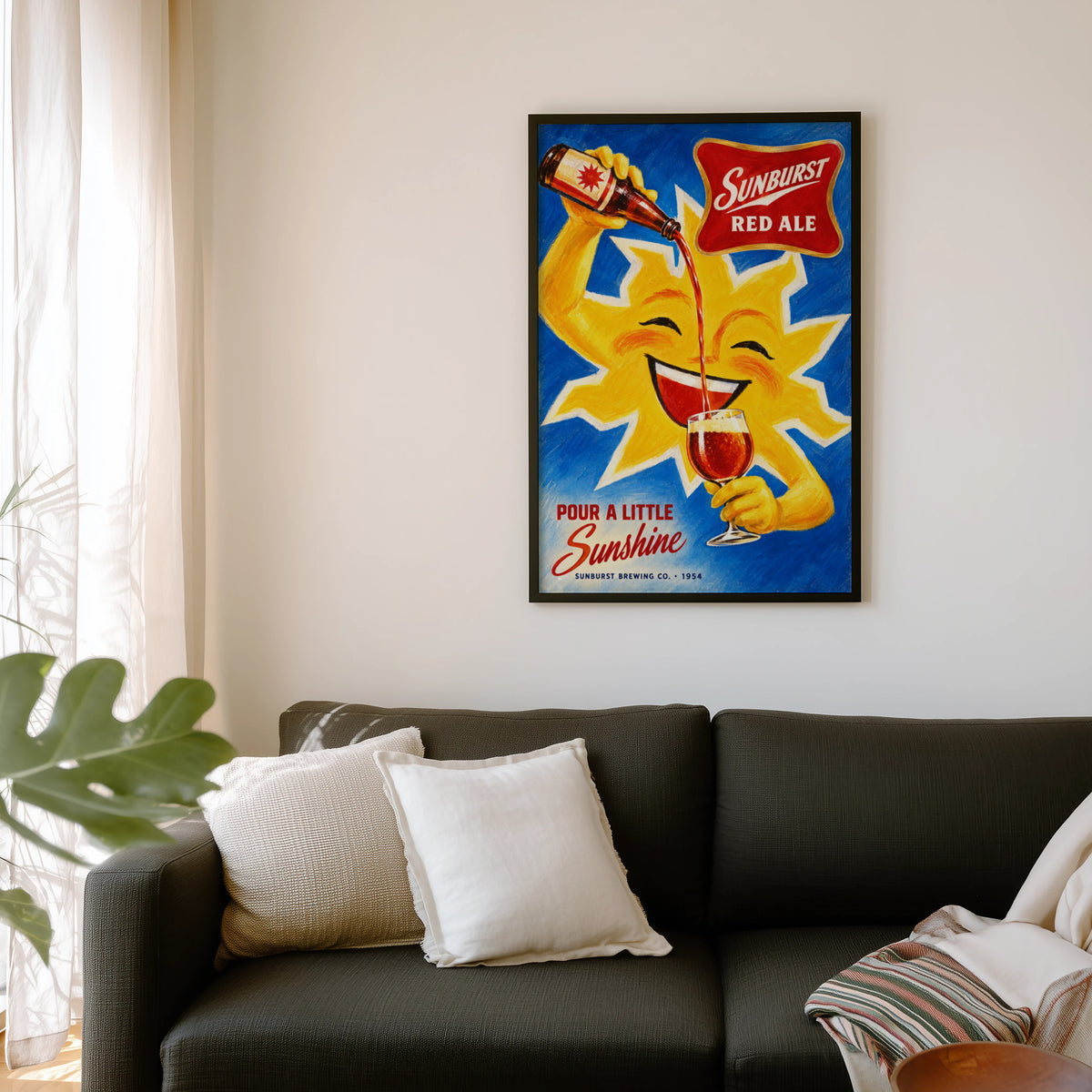 Vintage Sunburst Red Ale Beer Print, Retro Poster