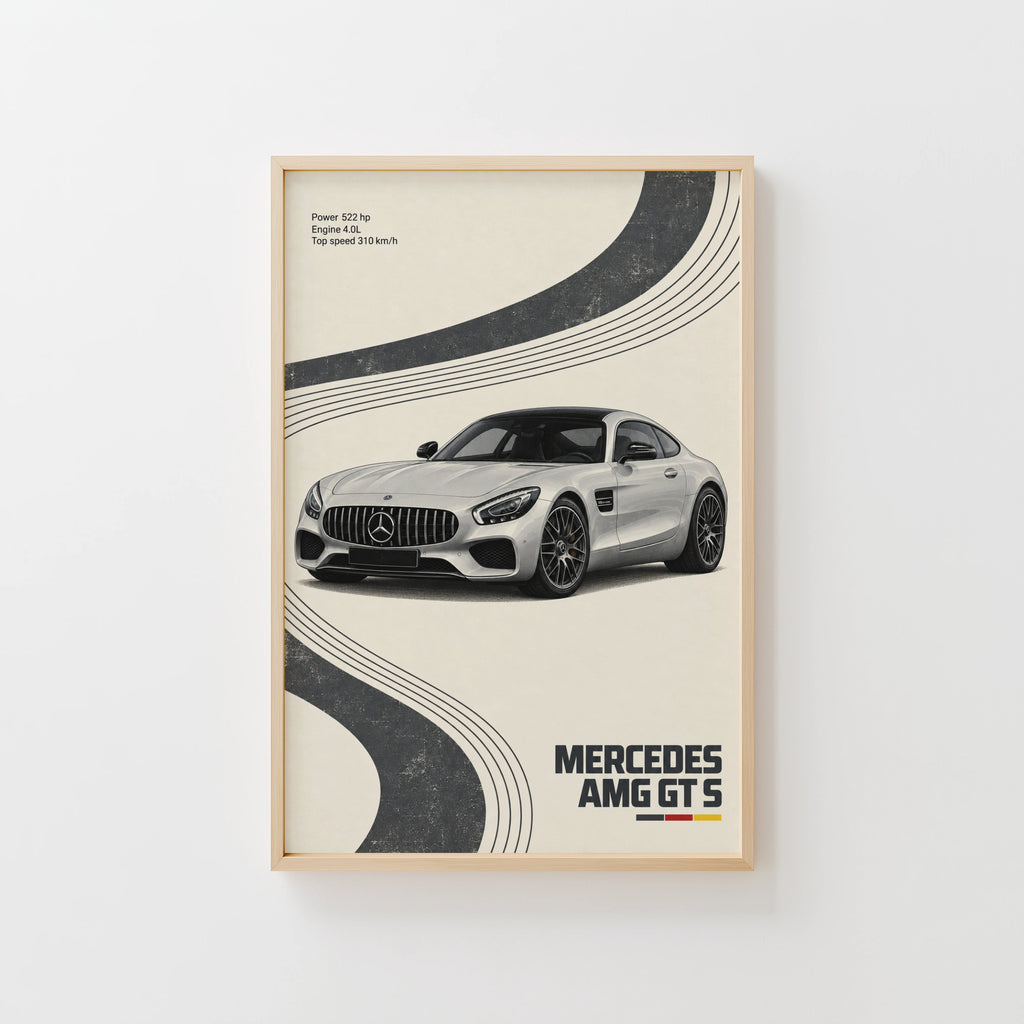 Vintage Mercedes AMG GT S Print, Car Wall Art
