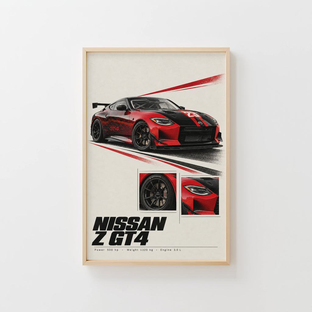 Vintage Nissan Z GT4 Print, Race Car Wall Art