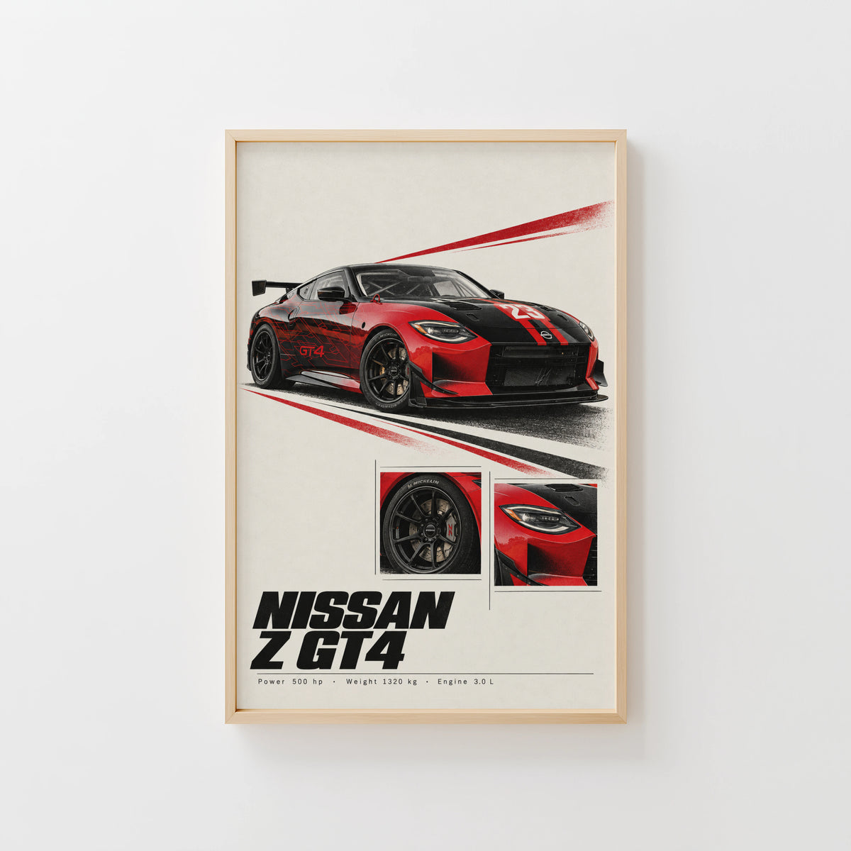 Vintage Nissan Z GT4 Print, Race Car Wall Art