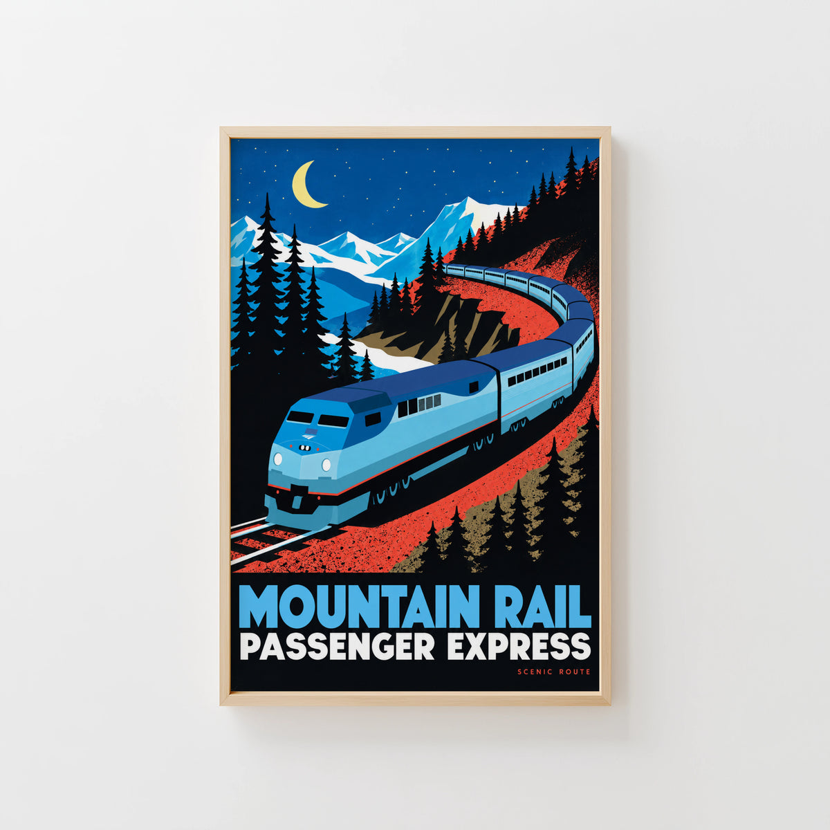 Vintage Train Print Poster, Mountain Rail Wall Art