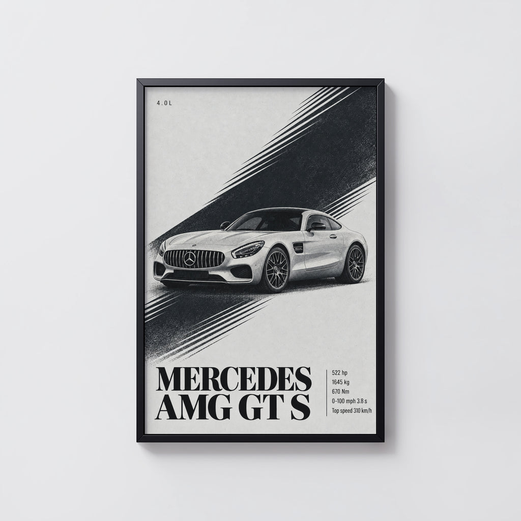 Vintage Mercedes AMG GT S Print, Car Wall Art