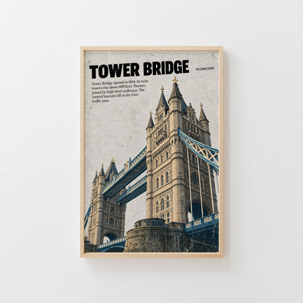 Vintage Tower Bridge London Poster, England Wall Art Print