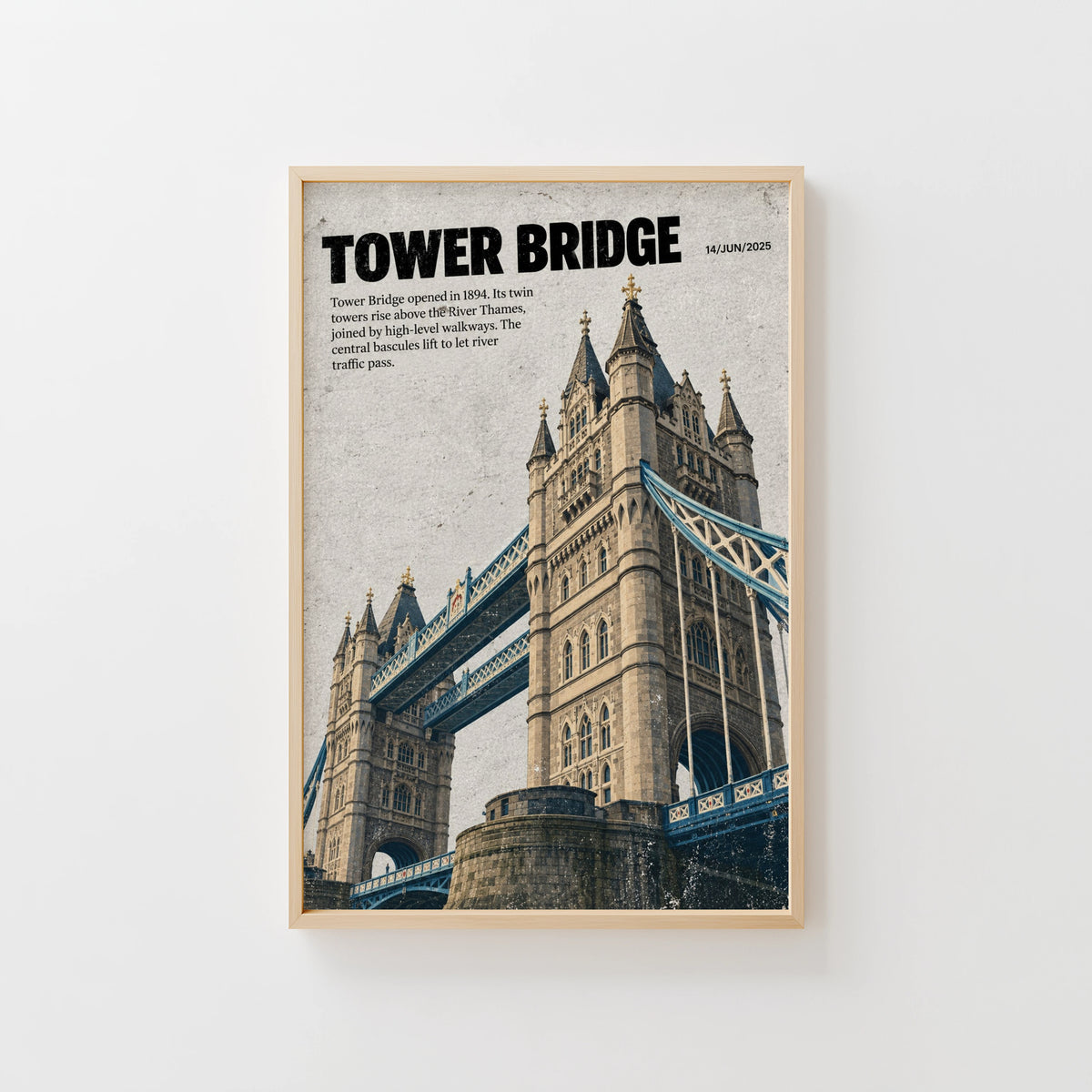 Vintage Tower Bridge London Poster, England Wall Art Print
