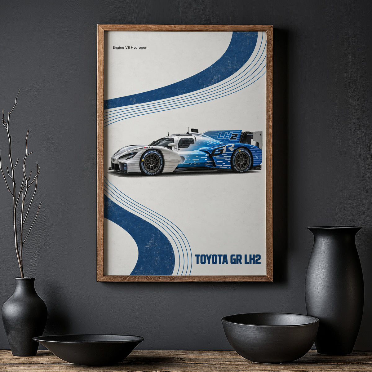 Vintage Toyota GR LH2 Print, Hydrogen Race Car Art