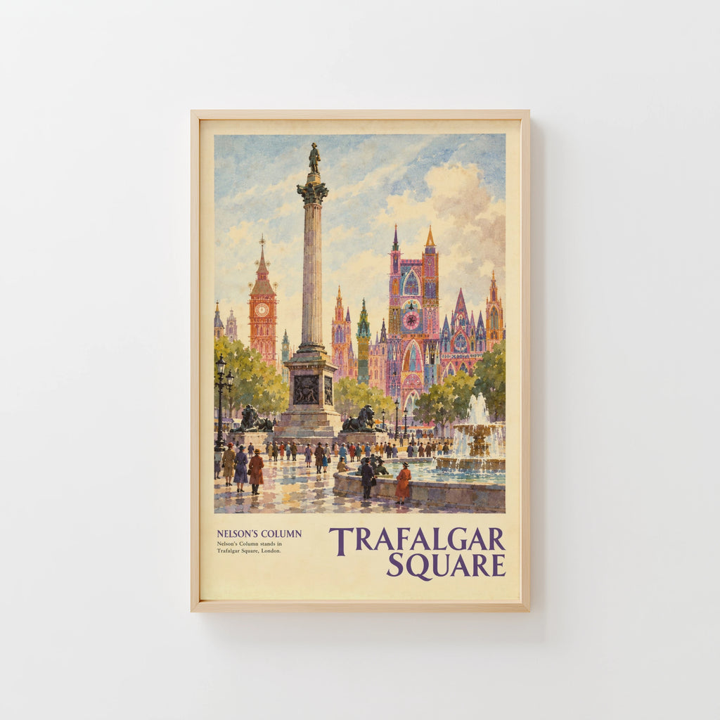Vintage Trafalgar Square London Poster, Nelson's Column