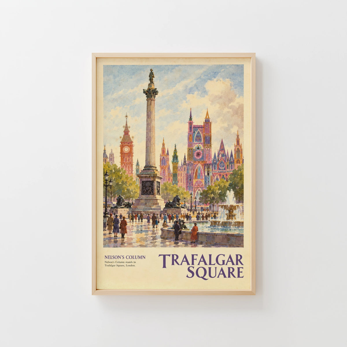 Vintage Trafalgar Square London Poster, Nelson's Column