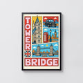 Vintage Tower Bridge London Poster, Colourful Wall Art Print