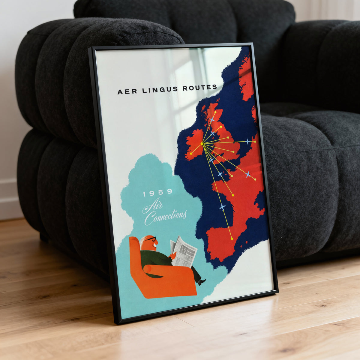 Vintage Aer Lingus Poster, Airline Map Wall Art Print