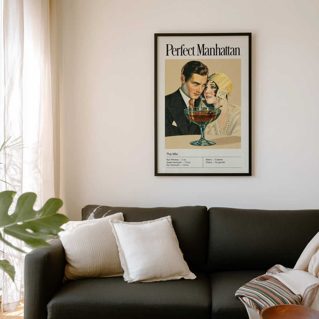 Vintage Manhattan Cocktail Print Poster, Bar Wall Art