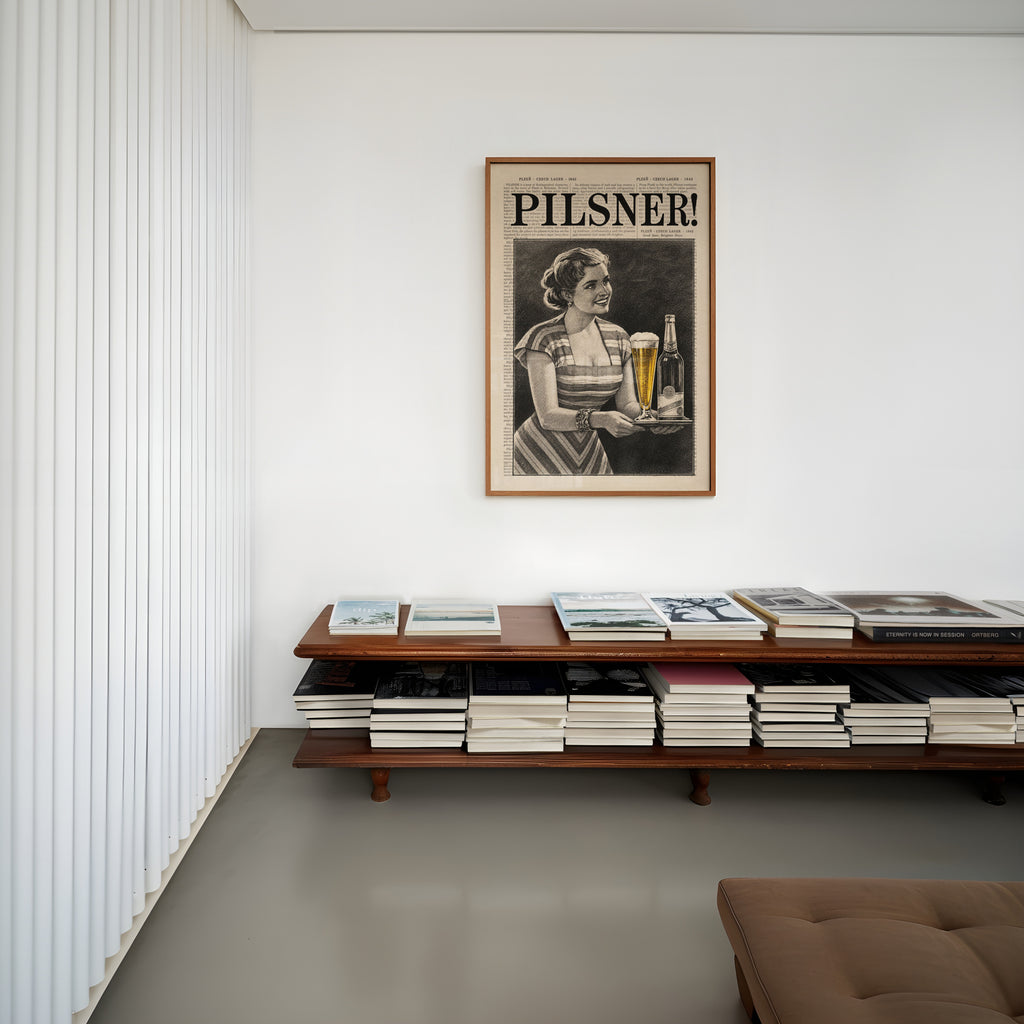 Vintage Pilsner Beer Print and Poster, Czech Lager Bar Art
