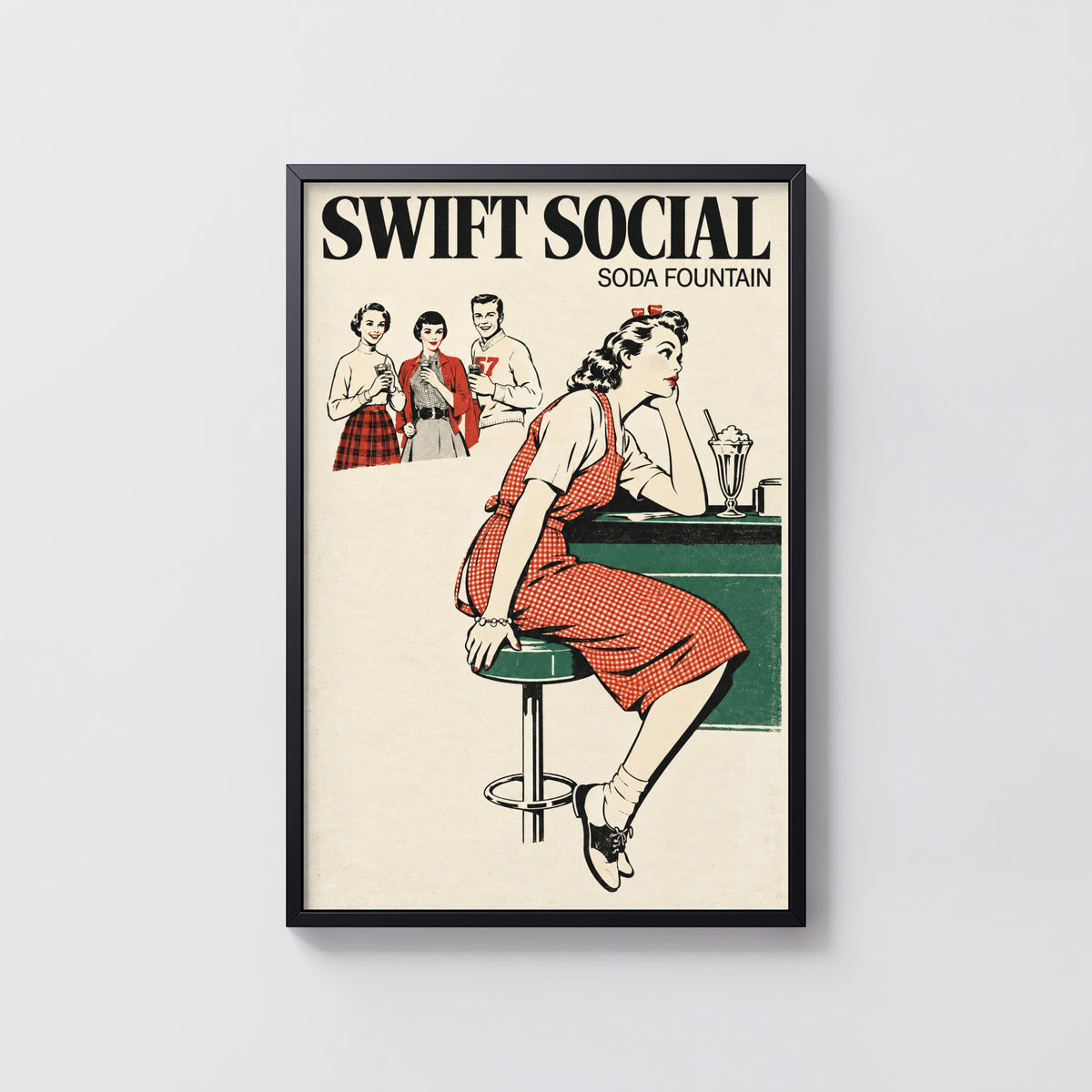 Vintage Soda Fountain Poster, Retro Diner Wall Art Print