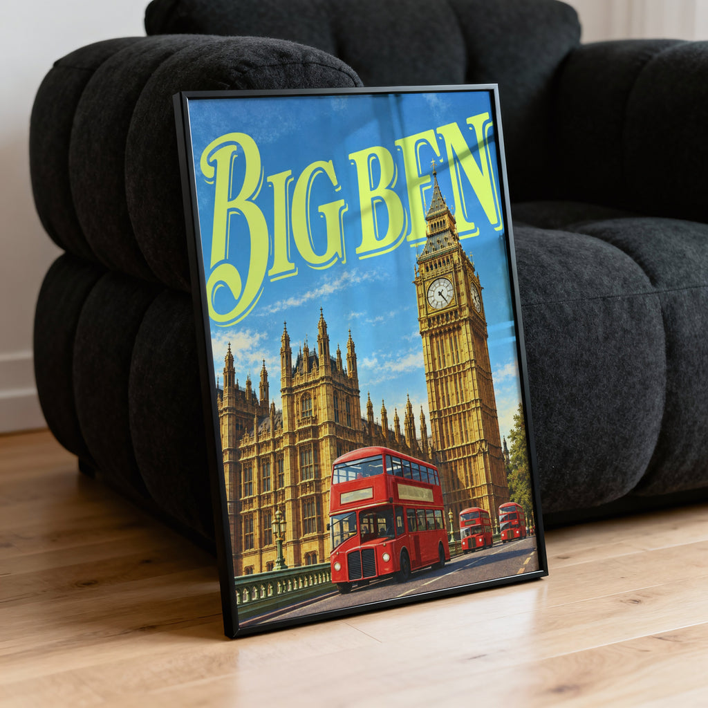 Vintage Big Ben Poster, London Wall Art, Bus Print