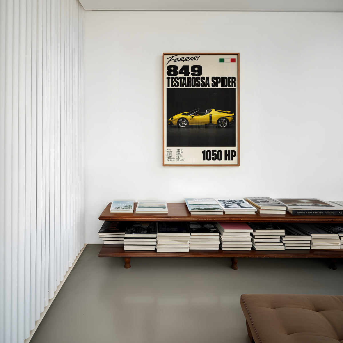 Vintage Ferrari Print, Yellow Supercar Wall Art