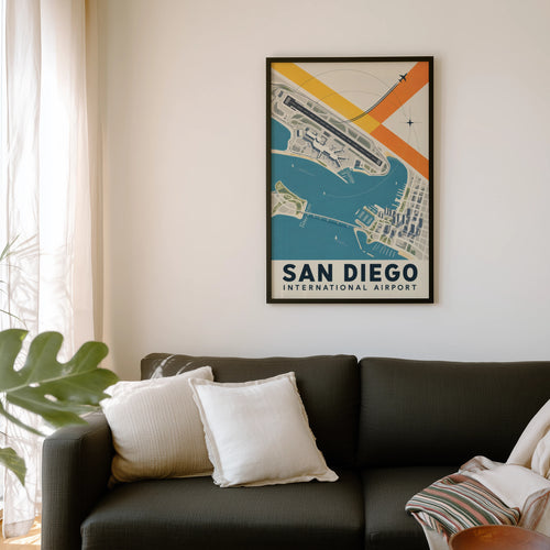 Vintage San Diego Airport Poster, Aerial Map Print
