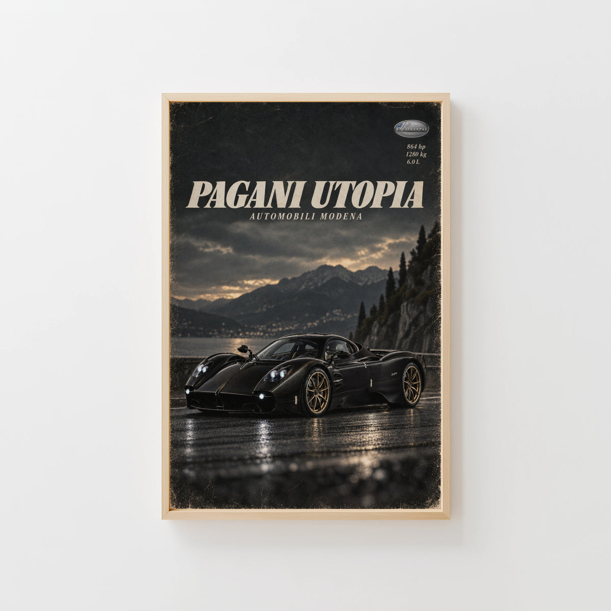 Vintage Pagani Utopia Print, Supercar Wall Art