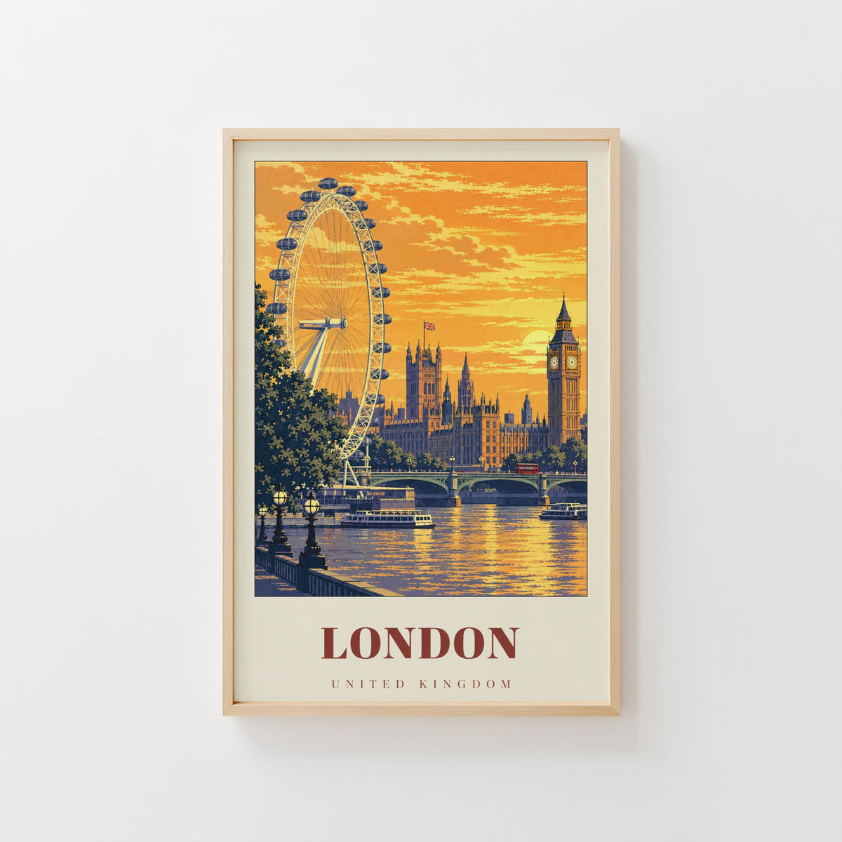 Vintage London Poster, Skyline Wall Art, Big Ben Print