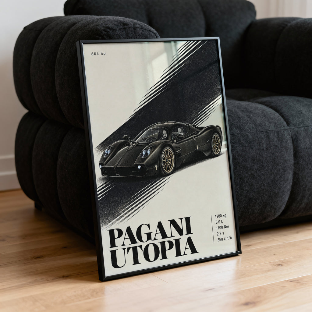 Vintage Pagani Utopia Print, Supercar Wall Art