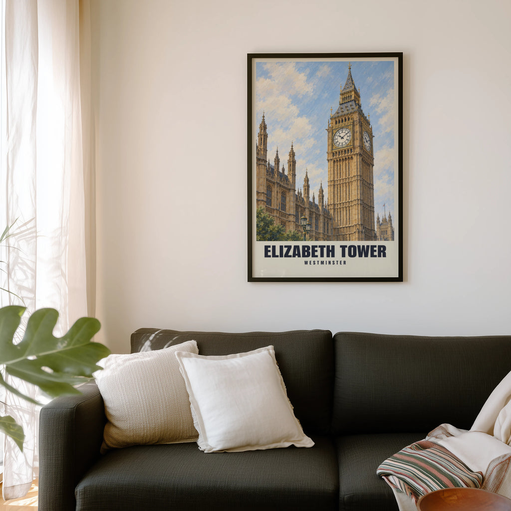 Vintage Elizabeth Tower London Poster, Westminster Print