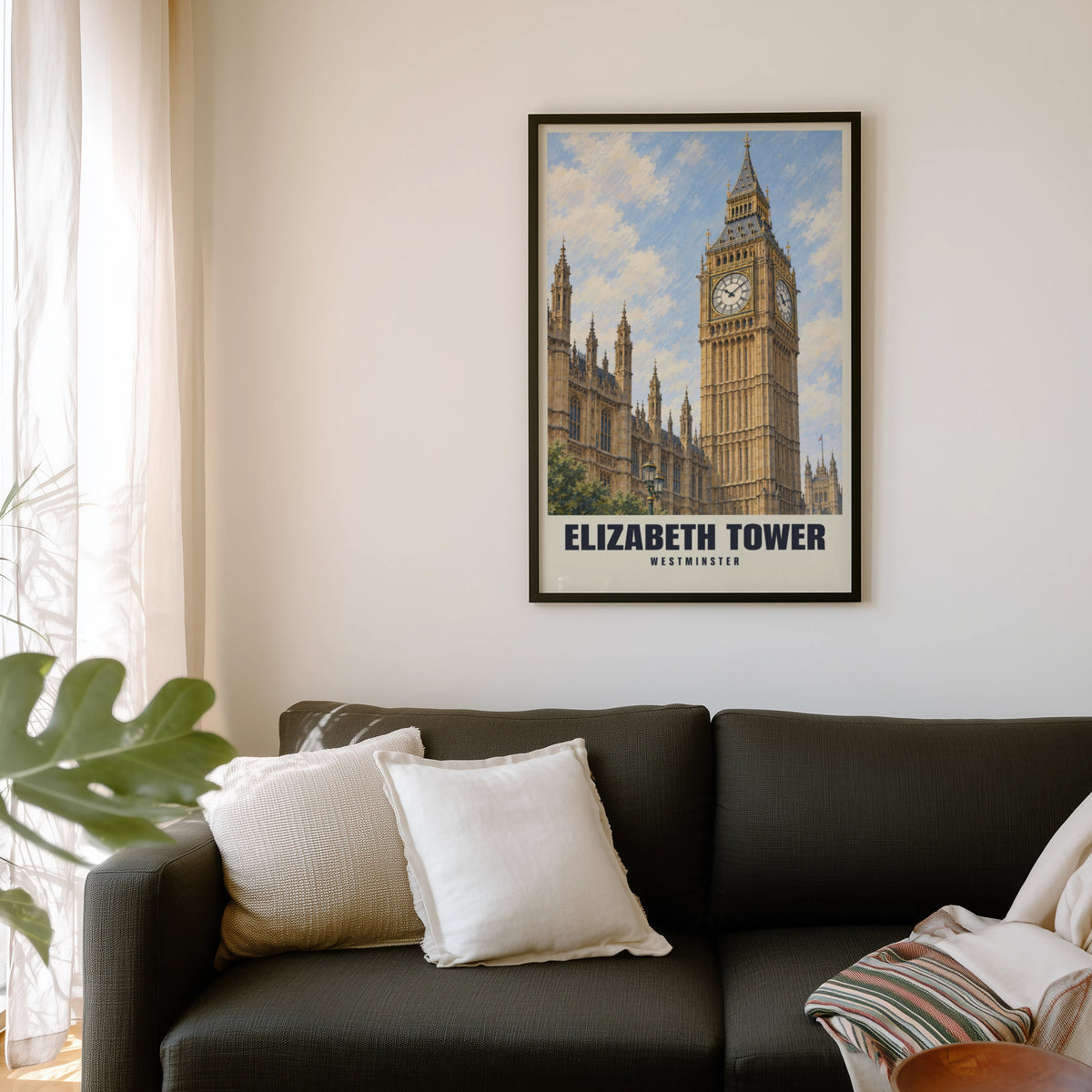 Vintage Elizabeth Tower London Poster, Westminster Print
