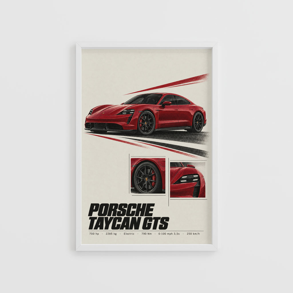 Vintage Porsche Taycan GTS Print, Car Poster, Wall Art