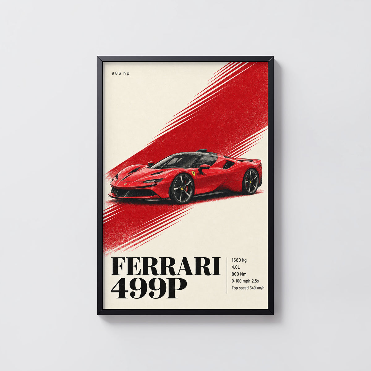 Vintage Ferrari 499P Print, Red Supercar Wall Art