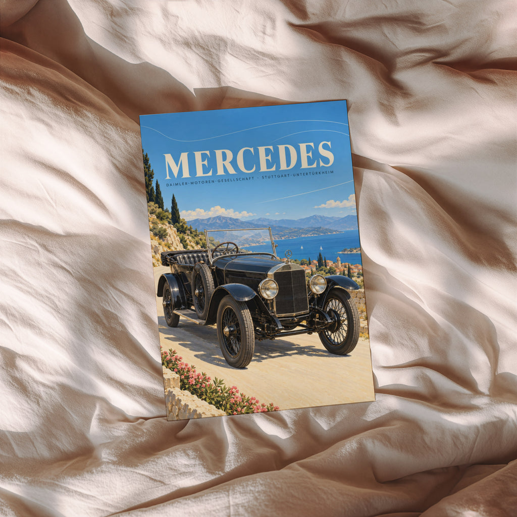 Vintage Mercedes Car Poster, Coastal Wall Art, Retro Print