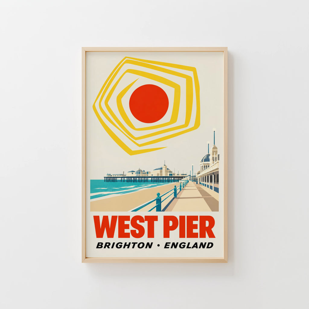 Vintage West Pier Brighton Poster, Seaside Wall Art Print