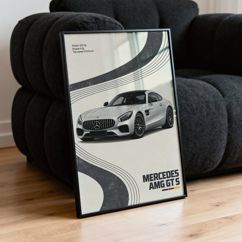Vintage Mercedes AMG GT S Print, Car Wall Art