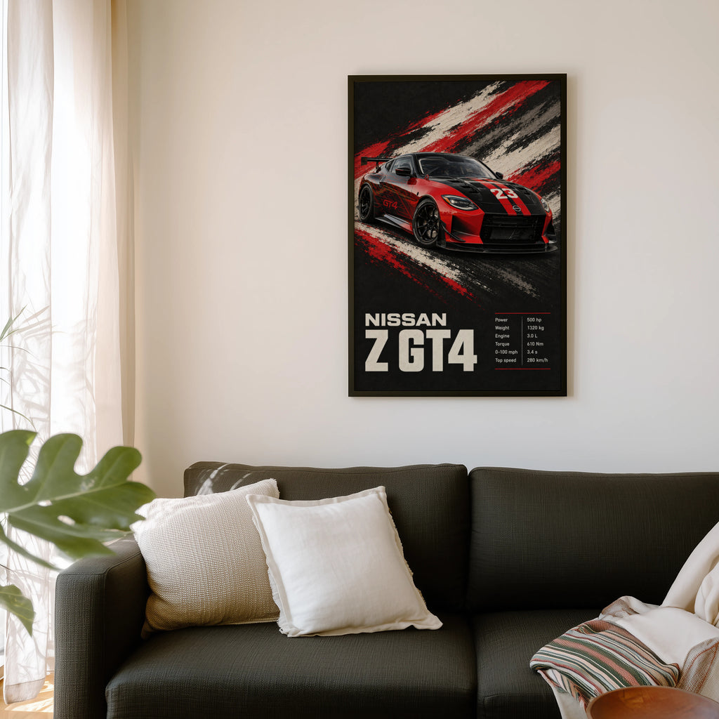 Vintage Nissan Z GT4 Print, Race Car Wall Art