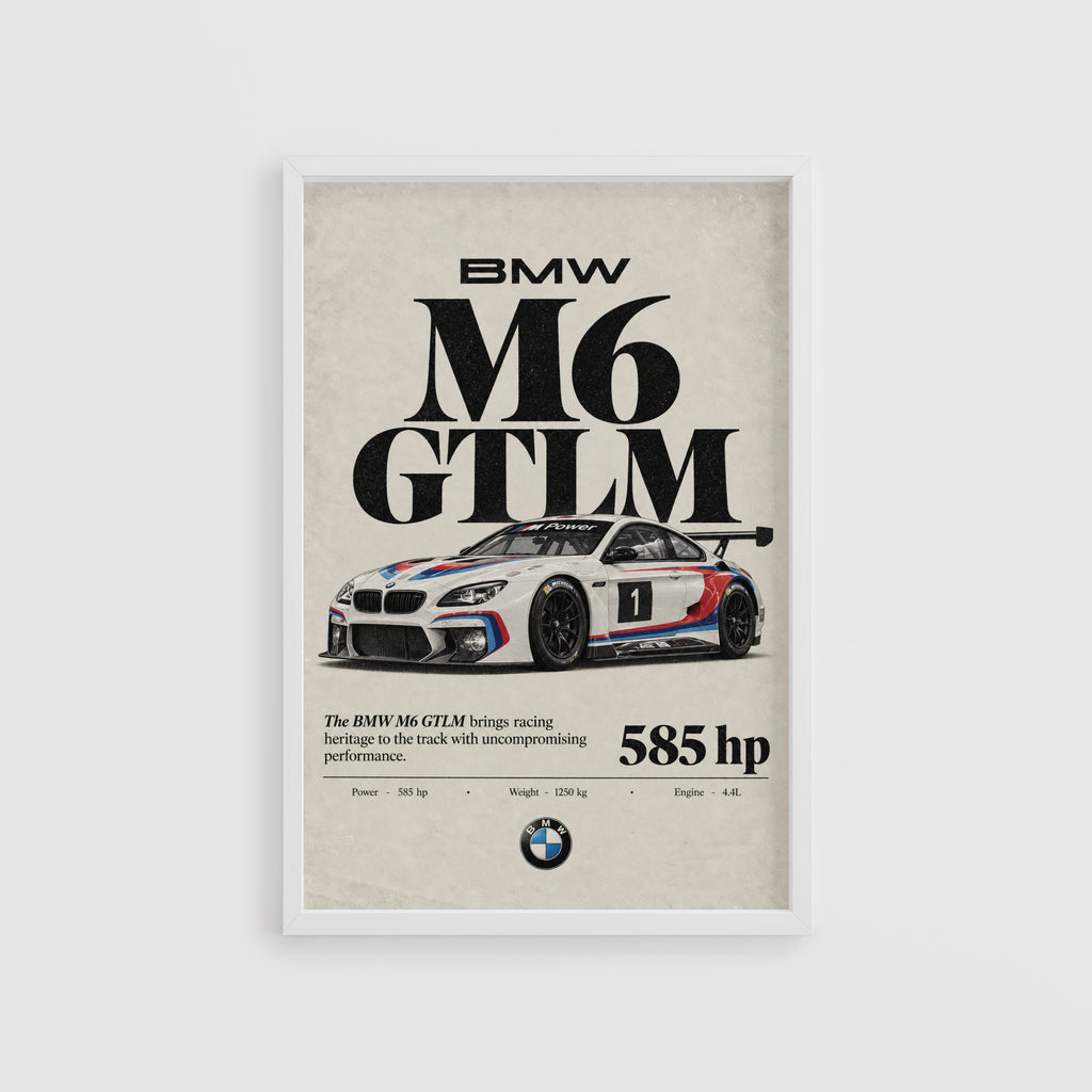 Vintage BMW M6 GTLM Print, Racing Car Wall Art