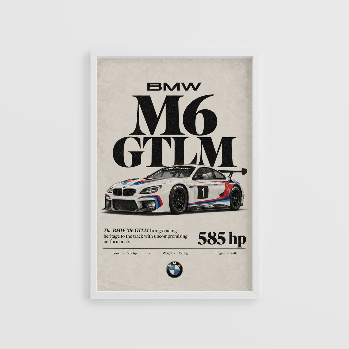 Vintage BMW M6 GTLM Print, Racing Car Wall Art