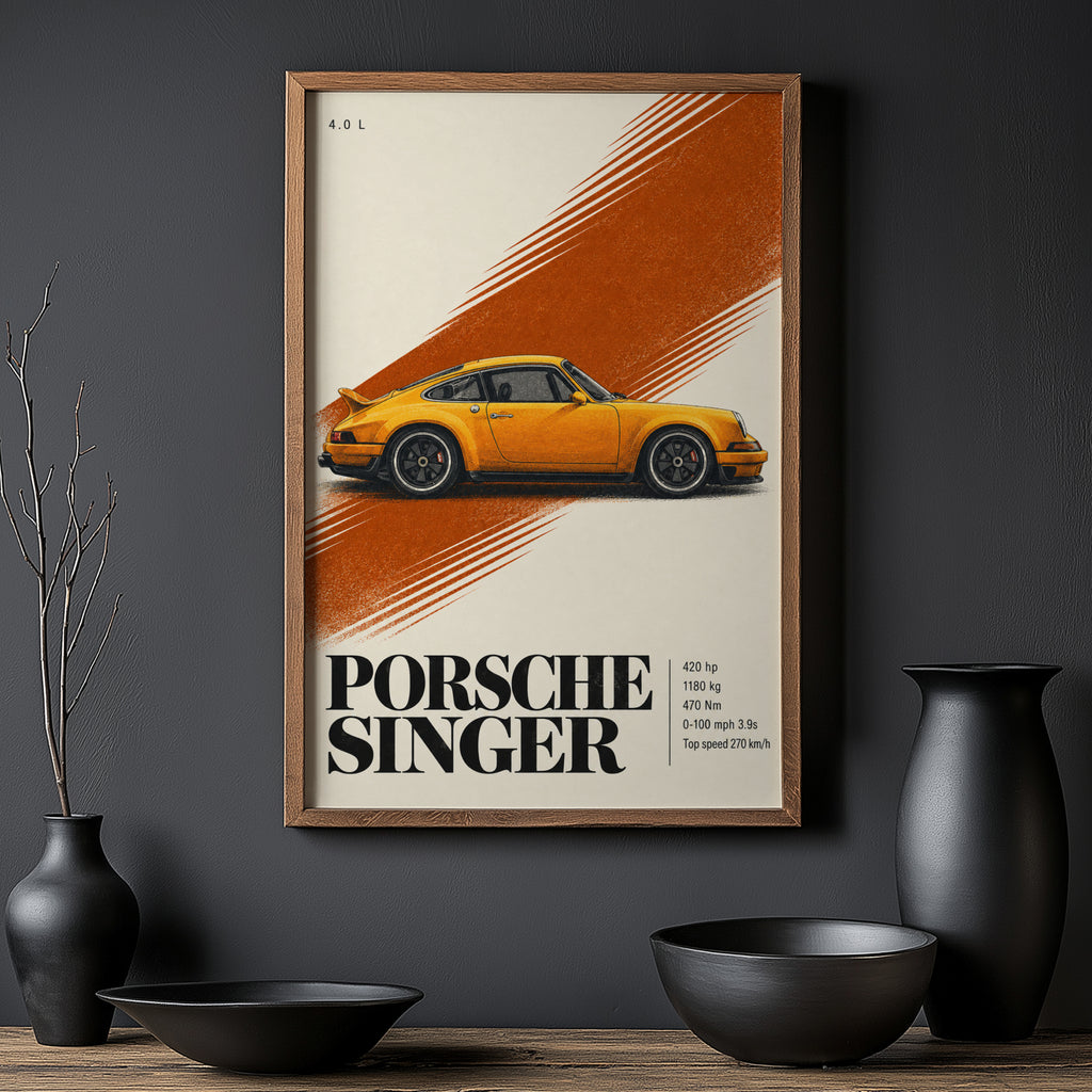Vintage Porsche Singer Print, Car Wall Art