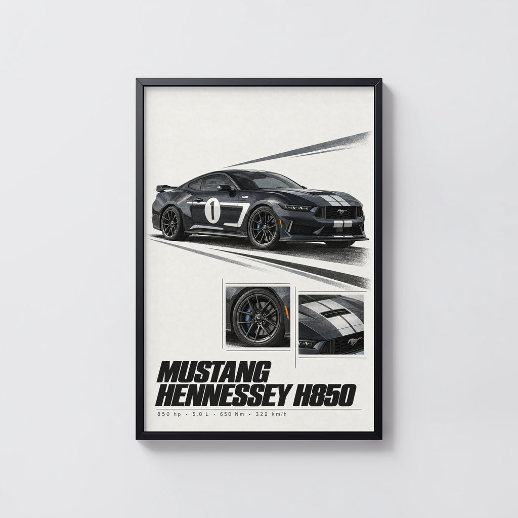 Vintage Mustang Hennessey H850 Print, Car Art
