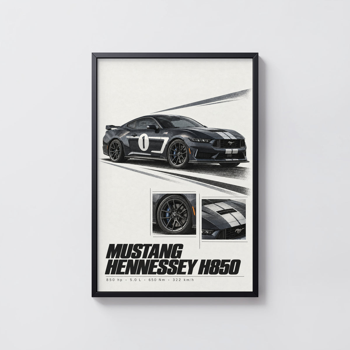 Vintage Mustang Hennessey H850 Print, Car Art