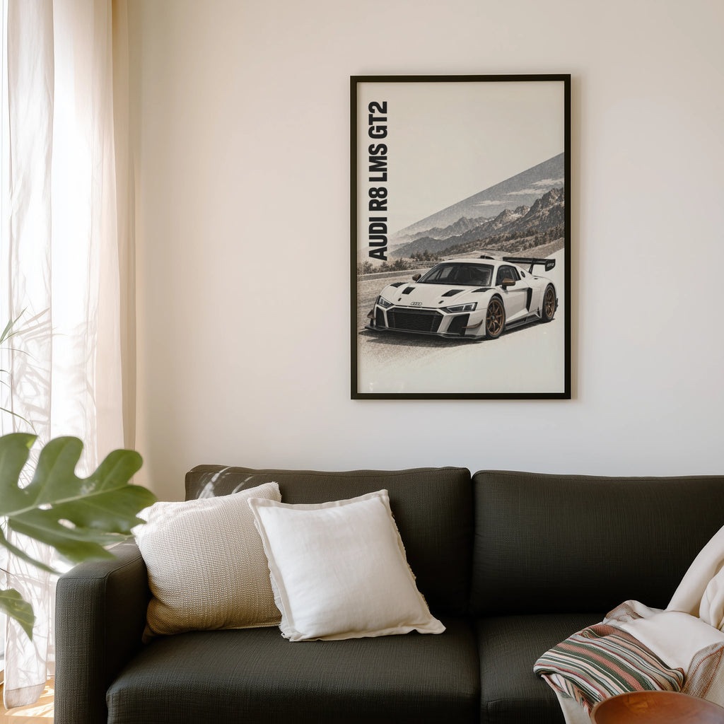Vintage Audi R8 LMS GT2 Print, Racing Car Wall Art