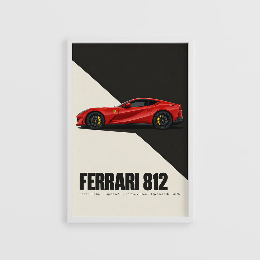 Vintage Ferrari 812 Car Print, Supercar Wall Art