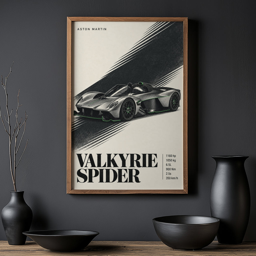 Vintage Aston Martin Valkyrie Spider Print, Car Art
