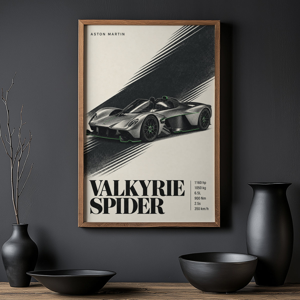 Vintage Aston Martin Valkyrie Spider Print, Car Art