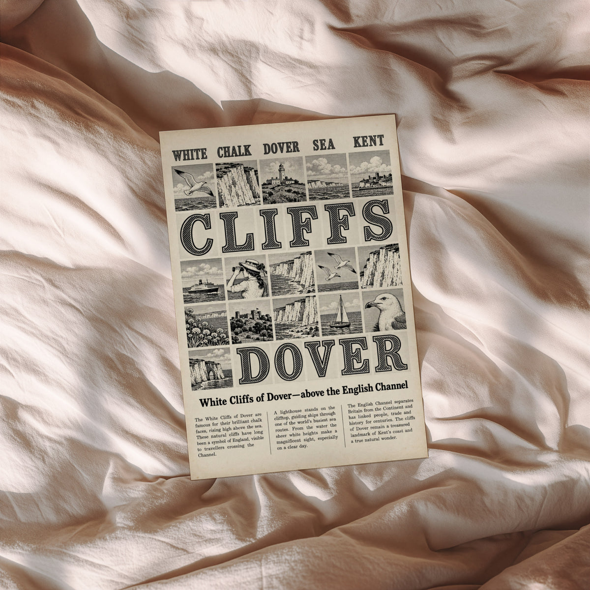 Vintage White Cliffs of Dover Poster, Kent Wall Art Print
