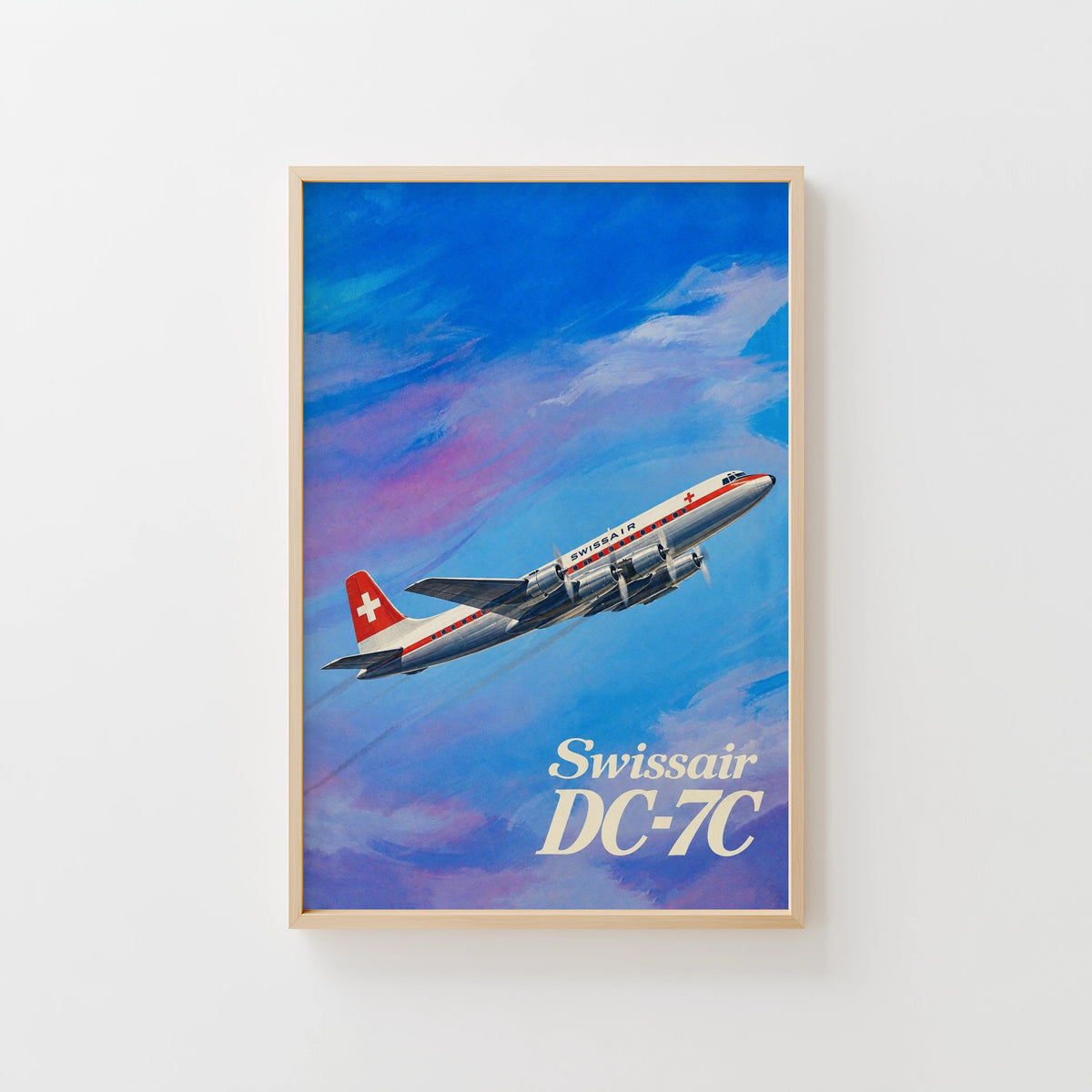 Vintage Swissair DC-7C Poster, Aviation Wall Art, Print